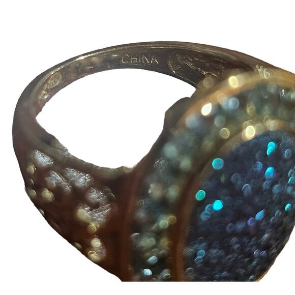 Heng Ngai 14K Yellow Gold Blue Topaz Druzy Quartz Ring Cocktail Statement Size 6 - Picture 3 of 8